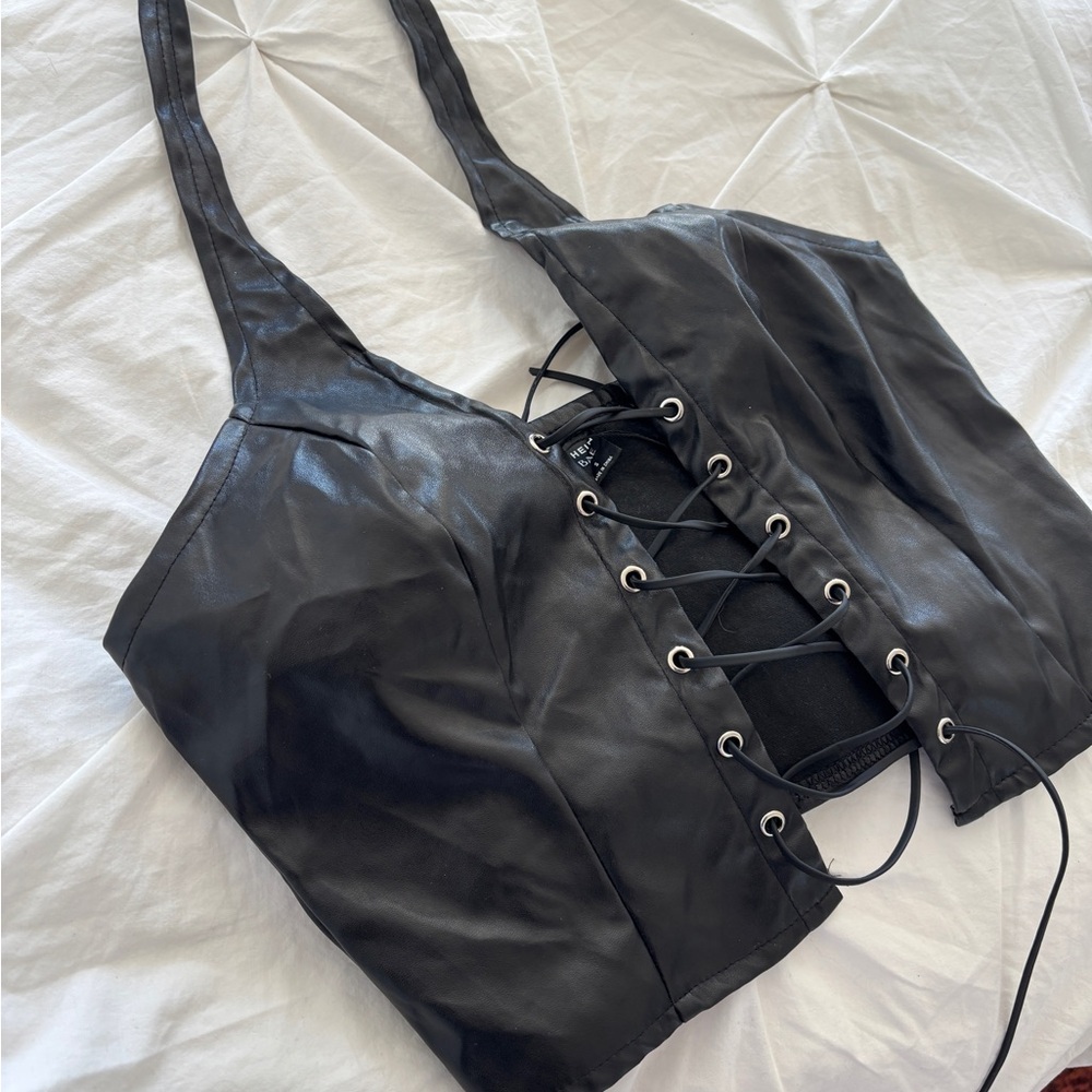 Faux leather sexy Black Sleeveless Bustier
